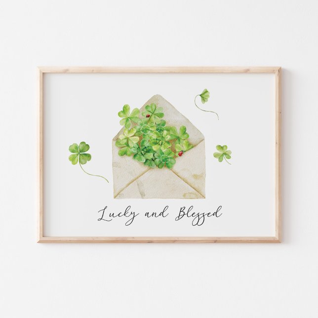 Watercolor Clovers Lucky and Blessed Poster (Creator Uploaded)