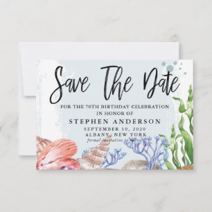 Watercolor Coastal 70th Birthday Party Save The Date