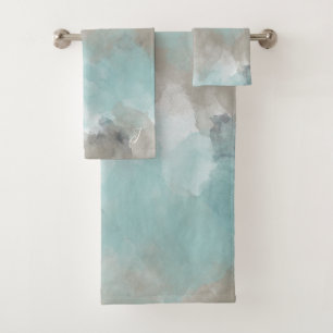 Watercolor Coastal Beach Colors Monogrammed Bath Towel Set