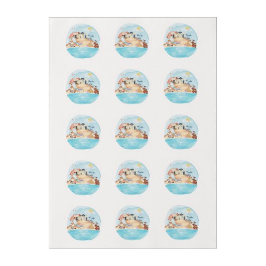 Watercolor Coastal Beach Scene Edible Frosting Rounds (Sheet)