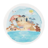 Watercolor Coastal Beach Scene Edible Frosting Rounds (Front)