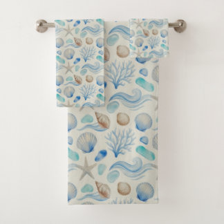 Watercolor Coastal Blue Beach Towel Set