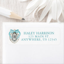 Watercolor Coastal Blue Bow Oyster Monogram