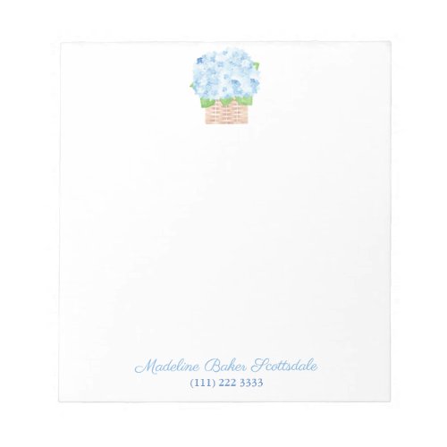Watercolor Coastal Blue Hydrangea Elegant Lady Notepad