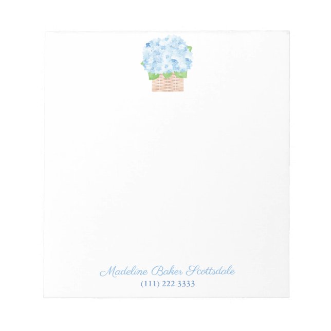 Watercolor Coastal Blue Hydrangea Elegant Lady Notepad (Front)