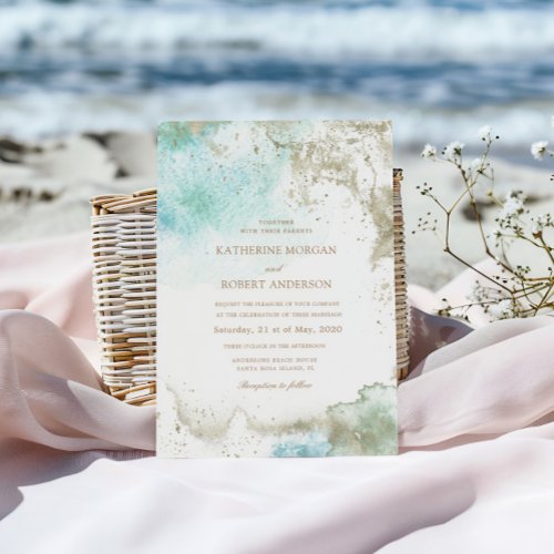 Watercolor Coastal Budget Photo Wedding Invitation