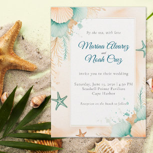 Watercolor Coastal Chic Beach Wedding Invitation