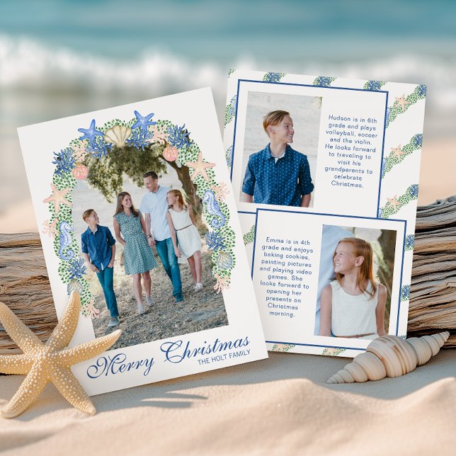 Watercolor Coastal Christmas Garland Photo Holiday Card (Creator Uploaded)
