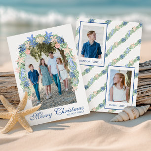 Watercolor Coastal Christmas Garland Photo Holiday Card