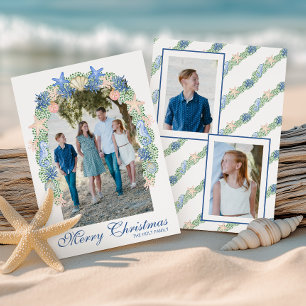 Watercolor Coastal Christmas Garland Photo Holiday Card