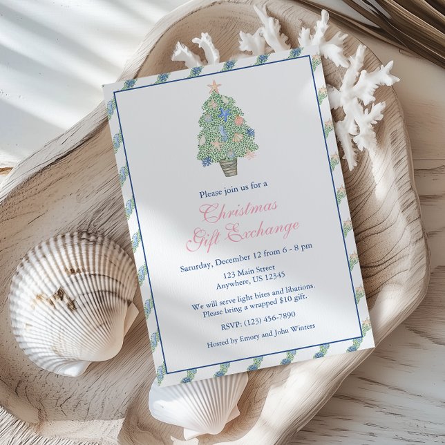 Watercolor Coastal Christmas Tree Party Invitation (Creator Uploaded)