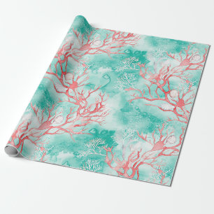 Watercolor Coastal Coral Pattern Wrapping Paper