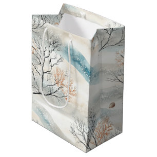 Watercolor Coastal Coral & Seashell Waves (1) Medium Gift Bag
