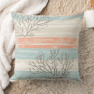 Watercolor Coastal Coral & Seashell Waves (1) Throw Pillow
