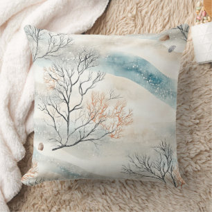 Watercolor Coastal Coral & Seashell Waves (3) Throw Pillow