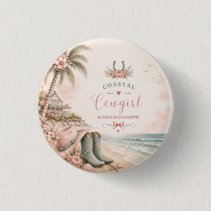 Watercolor, coastal cowgirl bachelorette party button