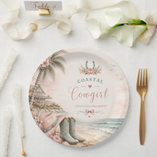 Watercolor, coastal cowgirl bachelorette party paper plates