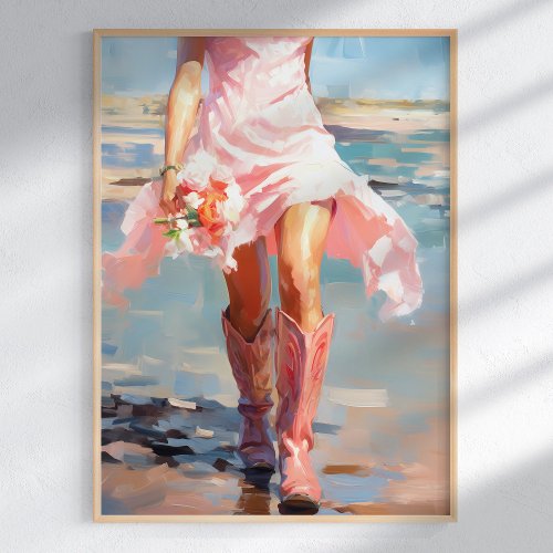 Watercolor Coastal Cowgirl on the Beach Poster