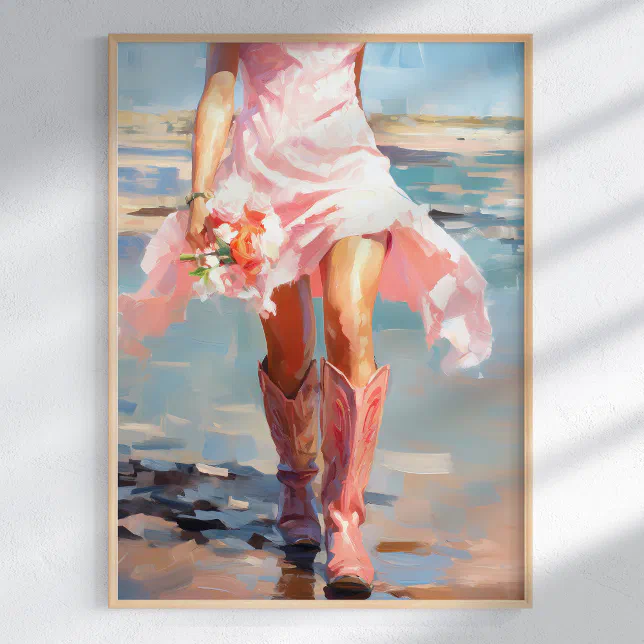 Watercolor Coastal Cowgirl on the Beach Poster | Zazzle