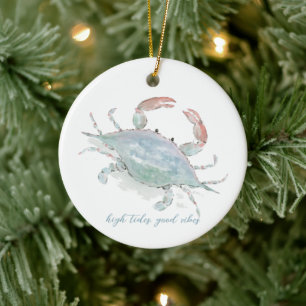 Watercolor Coastal Crab Ceramic Ornament