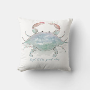 Watercolor Coastal Crab Throw Pillow