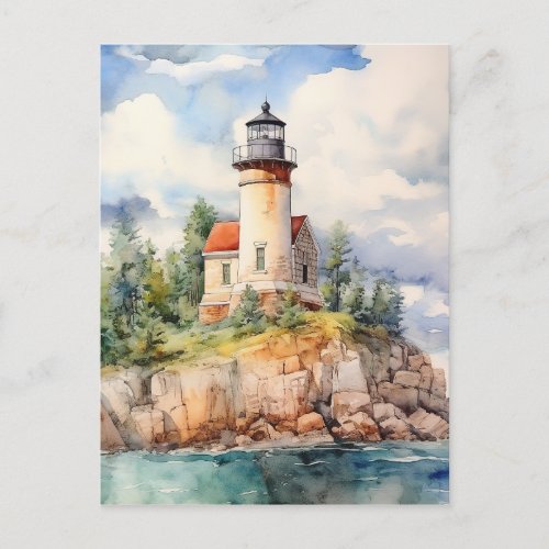 Watercolor Coastal Lighthouse Background Postcard