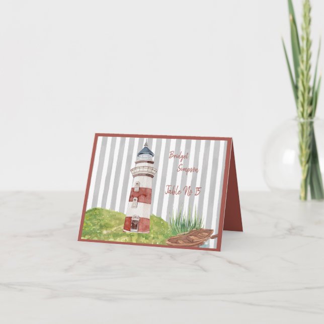 watercolor coastal lighthouse guest Seating Cards (Front)