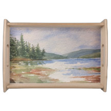 Watercolor Coastal Maine Low-tide serving tray