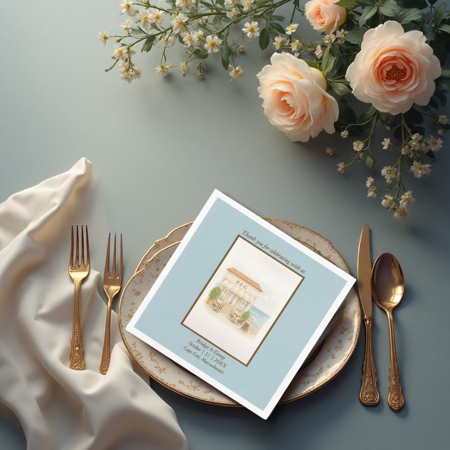 watercolor coastal mediterranean ocean wedding  napkins (Creator Uploaded)