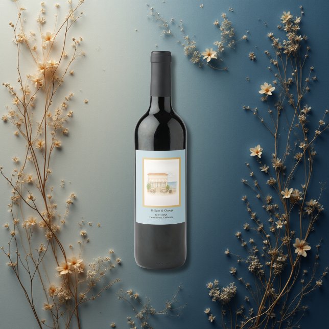 watercolor coastal mediterranean ocean wedding  wine label (Creator Uploaded)