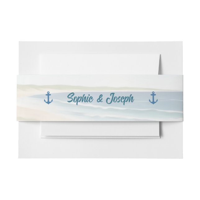 Watercolor Coastal New England Wedding Invitation Belly Band (Front Example)