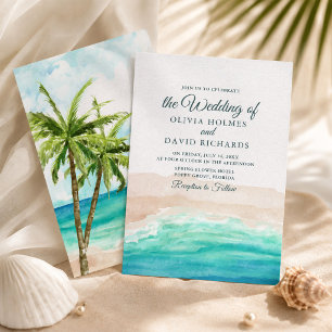 Watercolor Coastal Ocean Beach Wedding Invitation