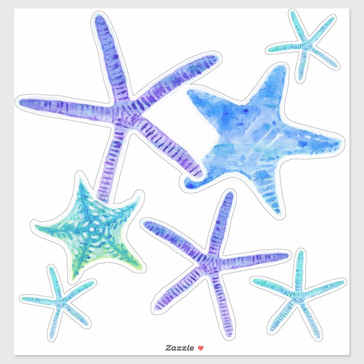 Watercolor Coastal Ocean Blue Purple Starfish Art Sticker | Zazzle