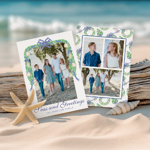 Watercolor Coastal Oyster Garland Swag Photo Holiday Card