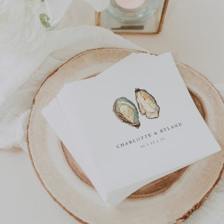 Watercolor Coastal Oyster Wedding Napkins