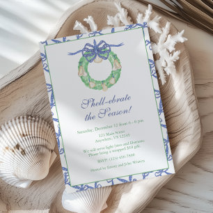 Watercolor Coastal Oyster Wreath Party Invitation
