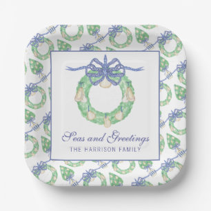Watercolor Coastal Oyster Wreath Personalized Paper Plates