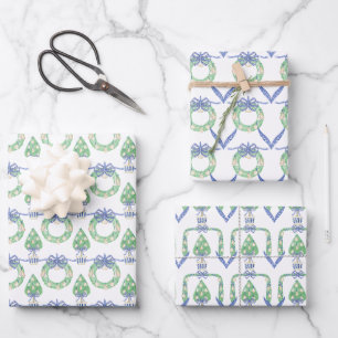 Watercolor Coastal Oyster Wreaths and Topiary Wrapping Paper Sheets