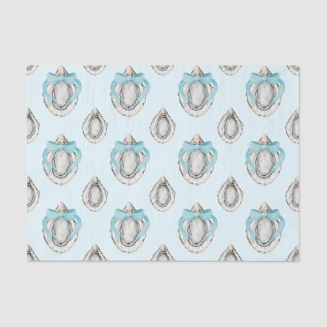 Watercolor Coastal Oysters Blue Bow Tissue Paper (Front)