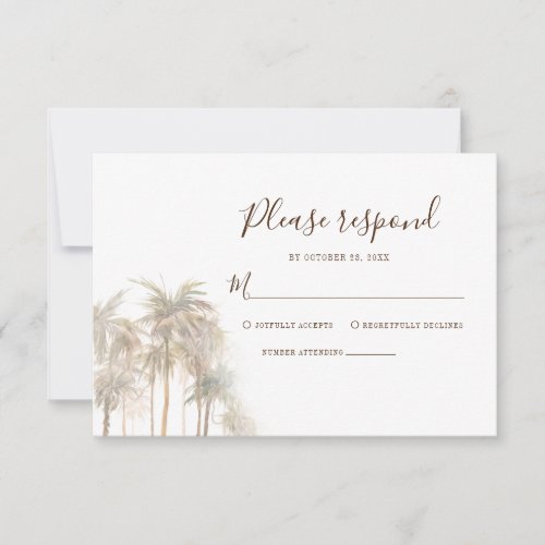 Watercolor Coastal Palm Trees Destination Wedding RSVP Card