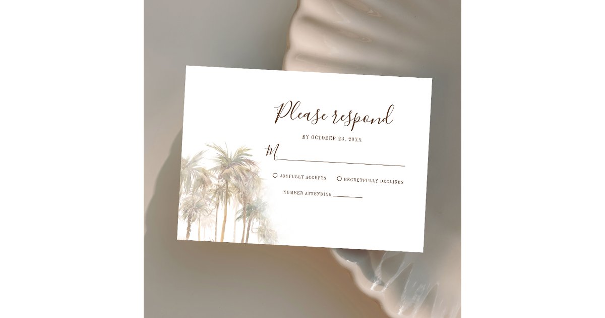 Watercolor Coastal Palm Trees Destination Wedding RSVP Card | Zazzle