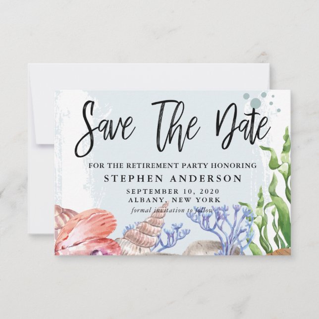Watercolor Coastal Retirement Party Save The Date (Front)