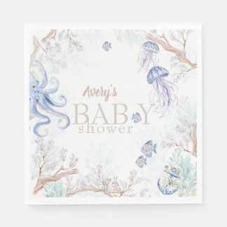 Watercolor Coastal Sea Life Baby Shower Napkins
