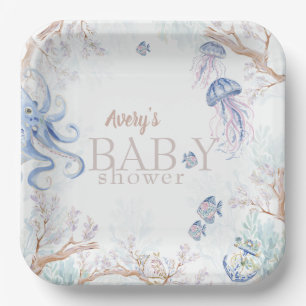 Watercolor Coastal Sea Life Baby Shower Paper Plates
