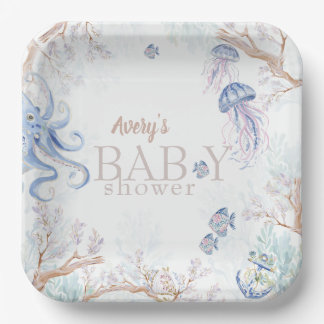 Watercolor Coastal Sea Life Baby Shower Paper Plates