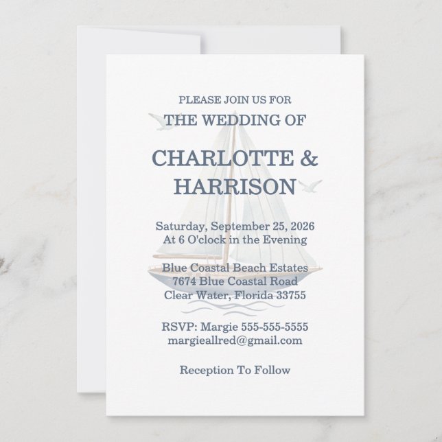 Watercolor Coastal Seascape Wedding Invitation (Front)