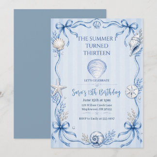 Watercolor Coastal Seashell Birthday Invitation