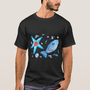 Watercolor Coastal Starfish and Fish Under the Sea T-Shirt