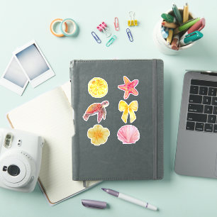 Watercolor Coastal Summer Sticker Set Sea Turtle