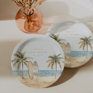 Watercolor Coastal Surf Baby Shower Paper Plates